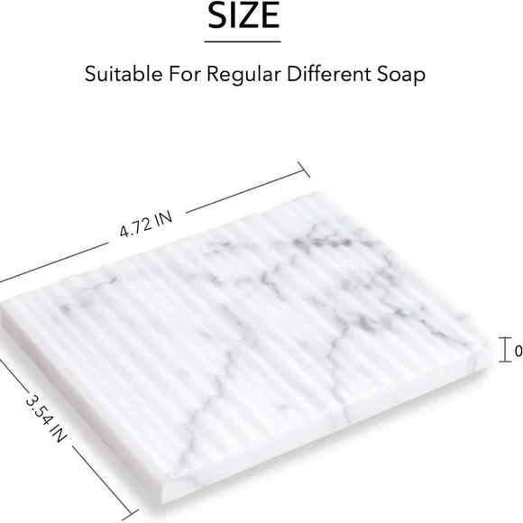 White Marble Soap Dish Holder Jewelry Ring Tray Sink Dish Sponge Holder for Bath - Picture 3 of 6